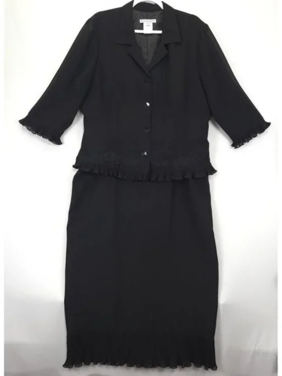Black Skirt Suit Women 18 Embroidered Pleated Ruffle Church Feminine - Picture 1 of 7